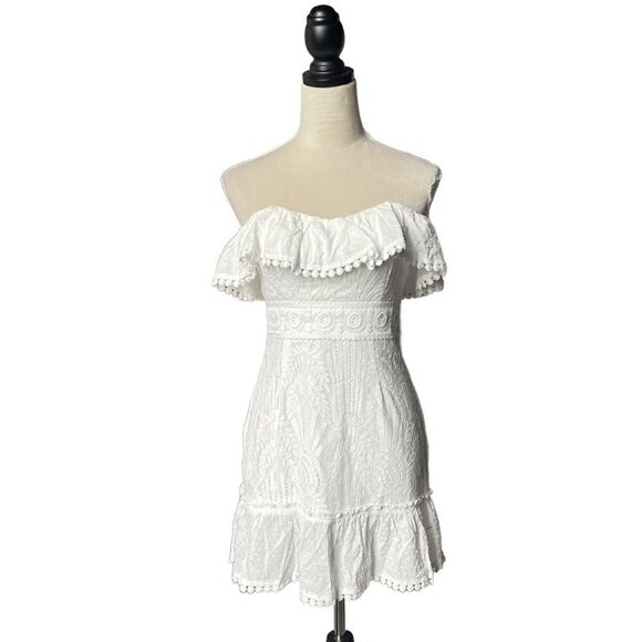 Lena White Lace Ruffles Strapless Mini Dress w/Lace Up Back (Size: Small) - Picture 9 of 16